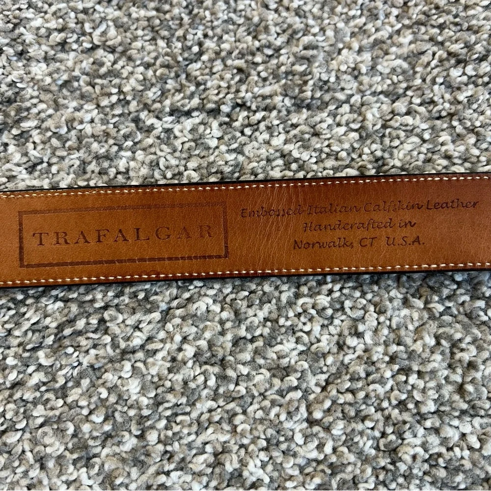 Trafalgar Brown Embossed Italian Calfskin‎ Leather Belt Solid Brass Buckle, 38